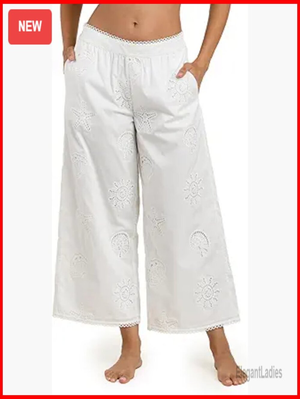 Cropped Pant Swimsuit Cover Up, Elastic Waist, Wide Leg, Pockets, Lined
